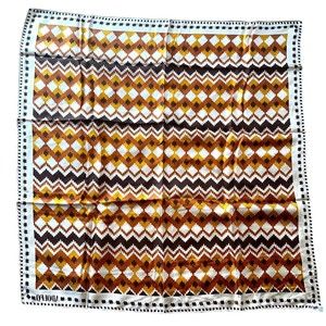 ADOLFO Navajo Print Brown Silk Square Scarf 33“ Mid Century Modern Neck Scarf